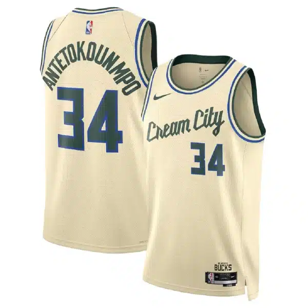 Unisex Milwaukee Bucks Giannis Antetokounmpo #34 Cream Swingman Jersey 2025/26 – City Edition
