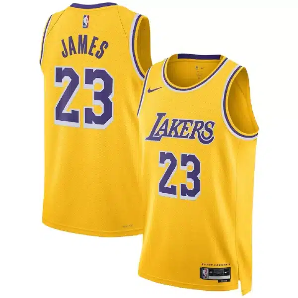 Unisex Los Angeles Lakers LeBron James #23 Gold Swingman Jersey – Icon Edition