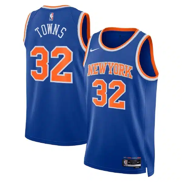 Unisex New York Knicks Karl-Anthony Towns #32 Blue Swingman Jersey – Icon Edition