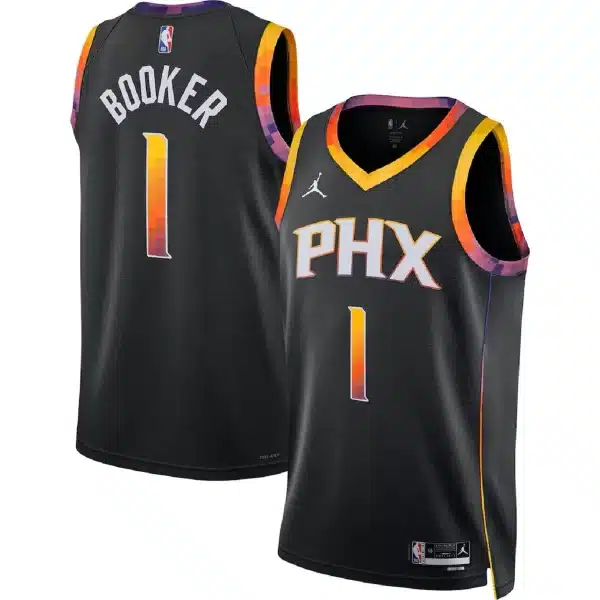 Unisex Phoenix Suns Devin Booker #1 Black Swingman Jersey – Statement Edition