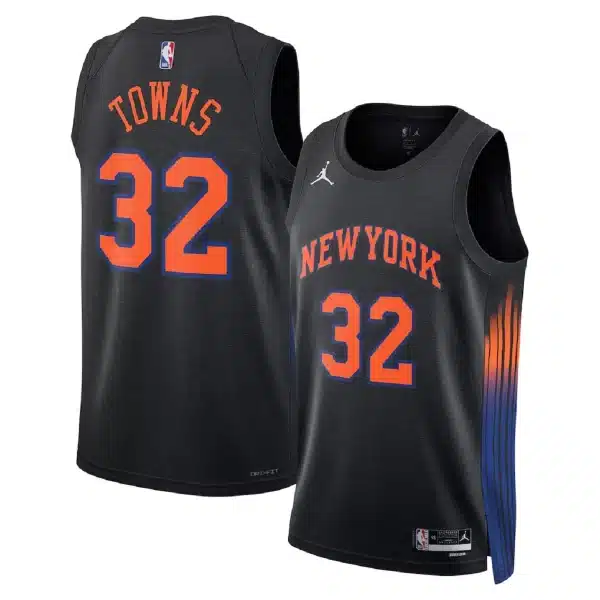 Unisex New York Knicks Karl-Anthony Towns #32 Black Swingman Jersey – Statement Edition