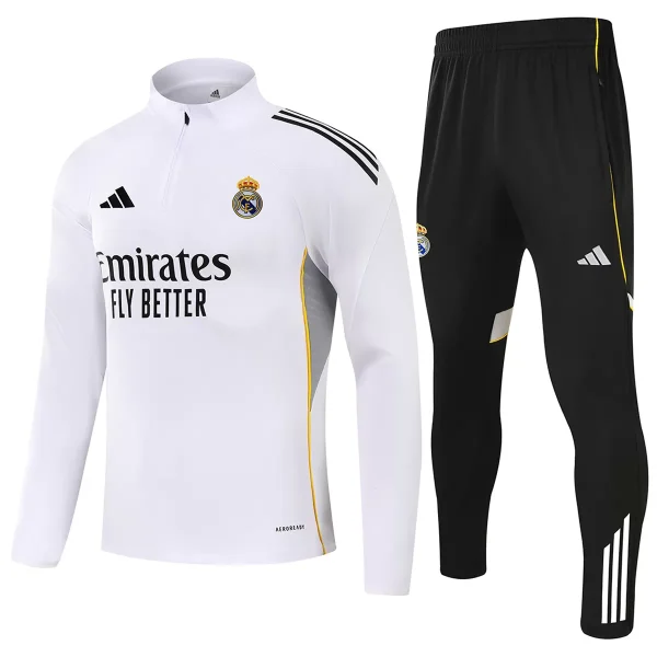 Kids Real Madrid 1/4 Zipper Sweat Kit(Top+Pants) White 2025/26