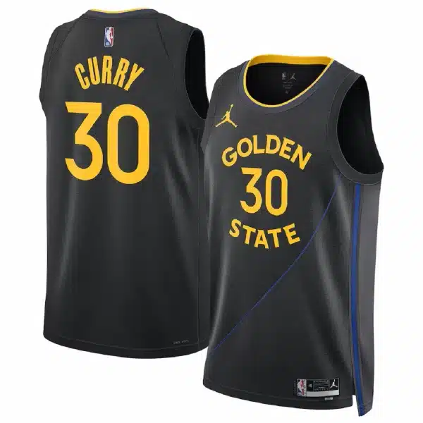 Unisex Golden State Warriors Stephen Curry #30 Black Swingman Jersey – Statement Edition
