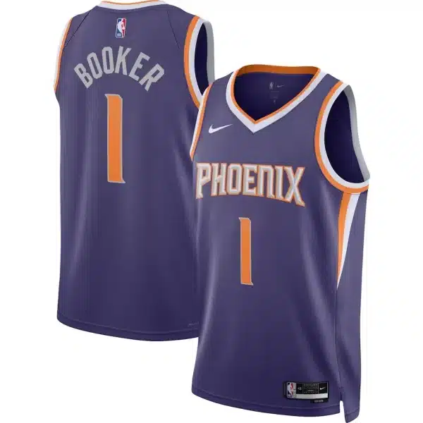 Unisex Phoenix Suns Devin Booker #1 Purple Swingman Jersey – Icon Edition