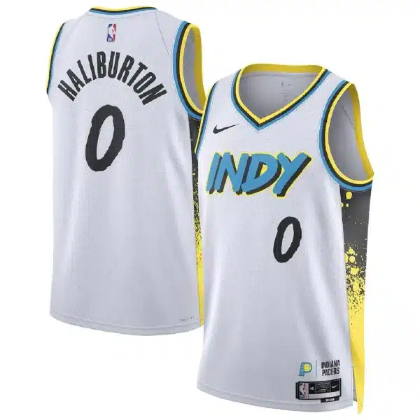 Unisex Indiana Pacers Tyrese Haliburton #0 White Swingman Jersey – City Edition