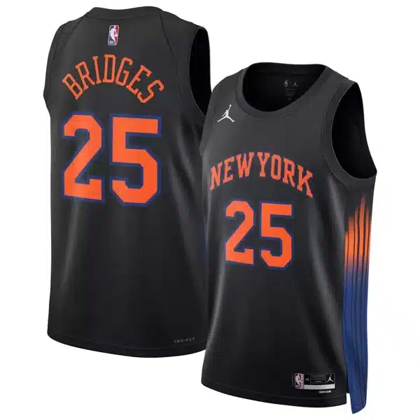 Unisex New York Knicks Mikal Bridges #25 Jordan Brand Black Swingman Jersey – Statement Edition