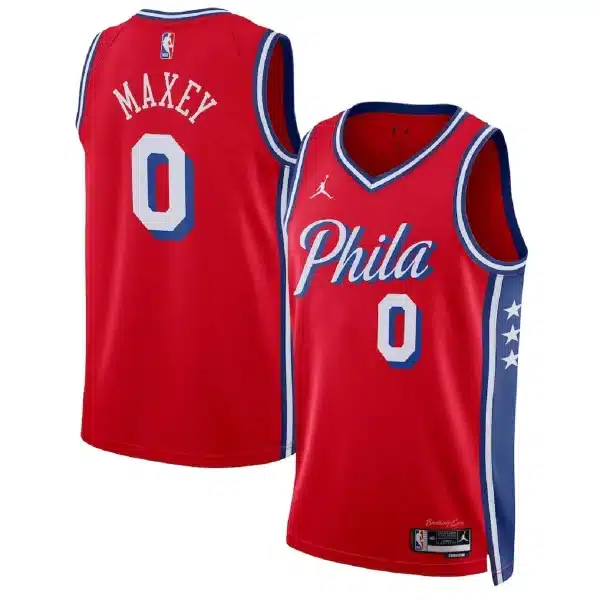 Unisex Philadelphia 76ers Tyrese Maxey #0 Red Swingman Jersey – Statement Edition