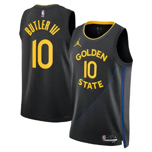 Unisex Golden State Warriors Jimmy Butler #10 Black Swingman Jersey – Statement Edition