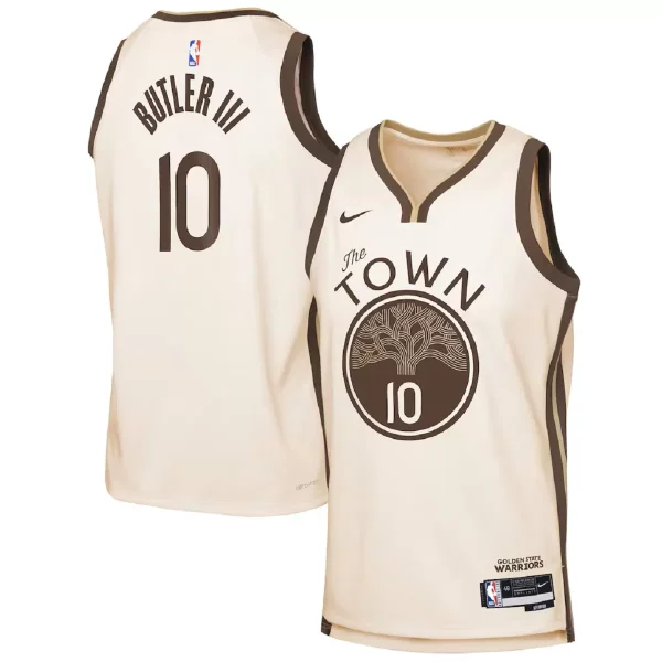Unisex Golden State Warriors Jimmy Butler #10 Nike Tan 2025/26 Swingman Jersey – City Edition